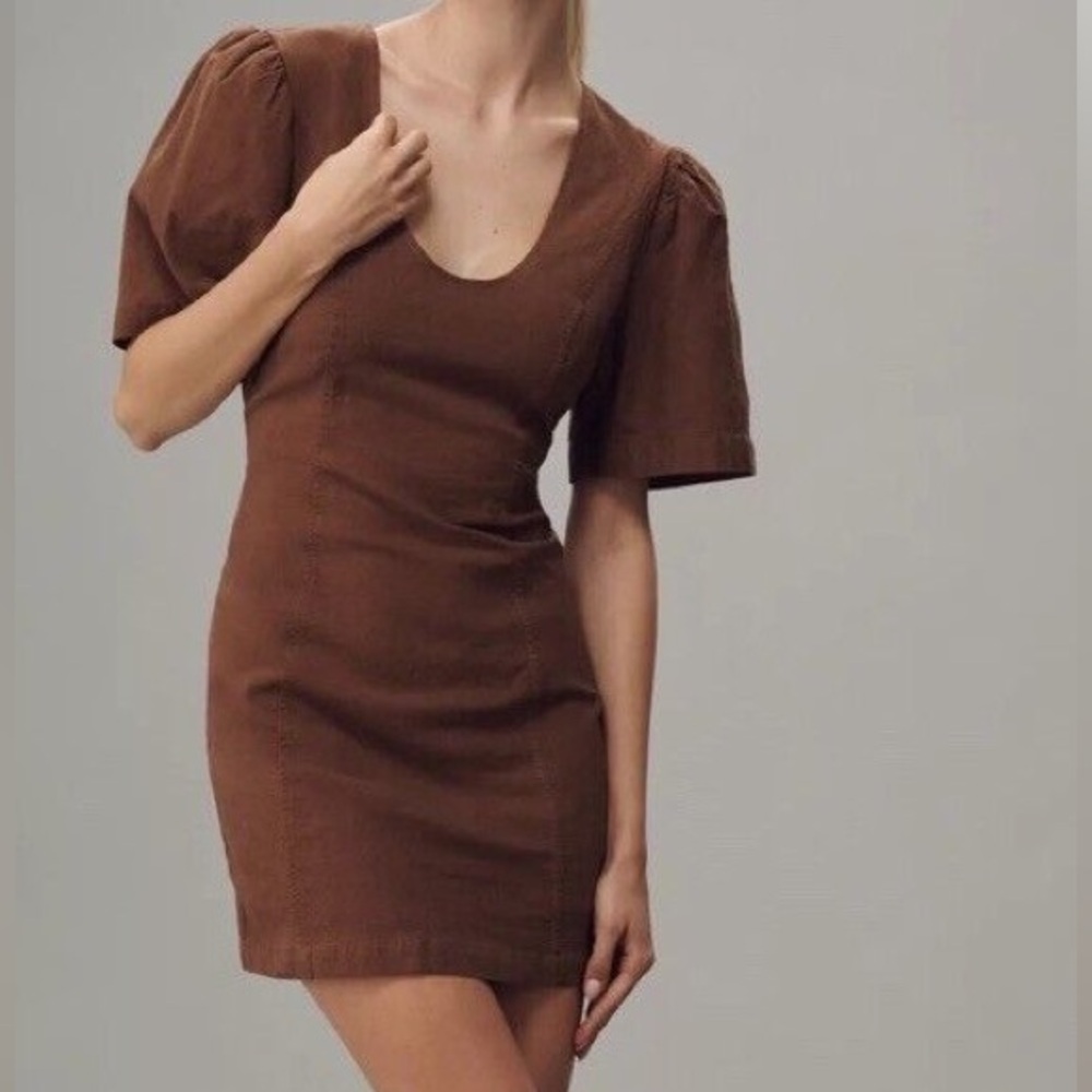 NWT Anthropologie Maeve‎ Puff-Sleeve Back-Cutout Mini Dress Size Small